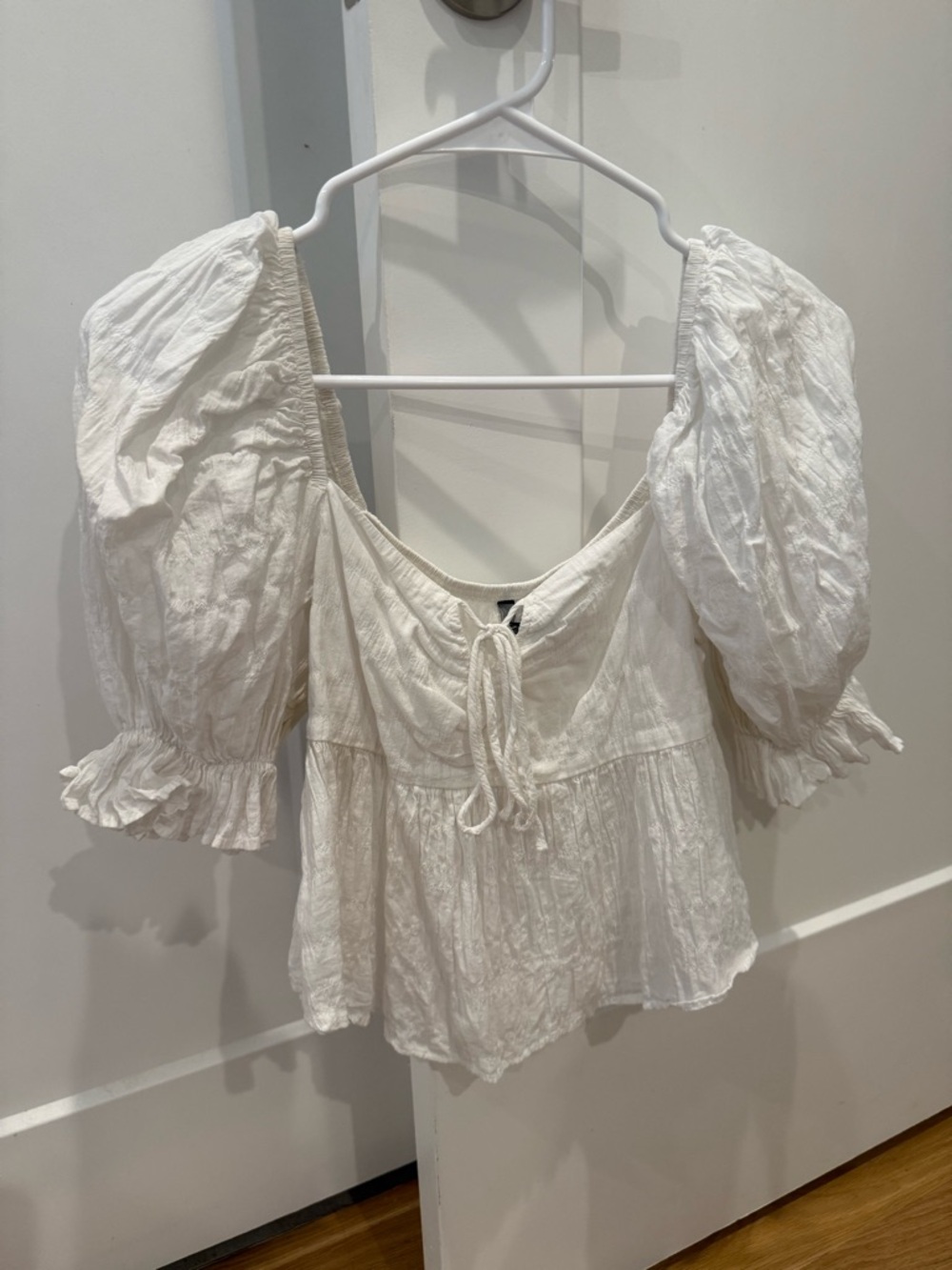 Zara Cream Puff-Sleeve Tie-Front Blouse